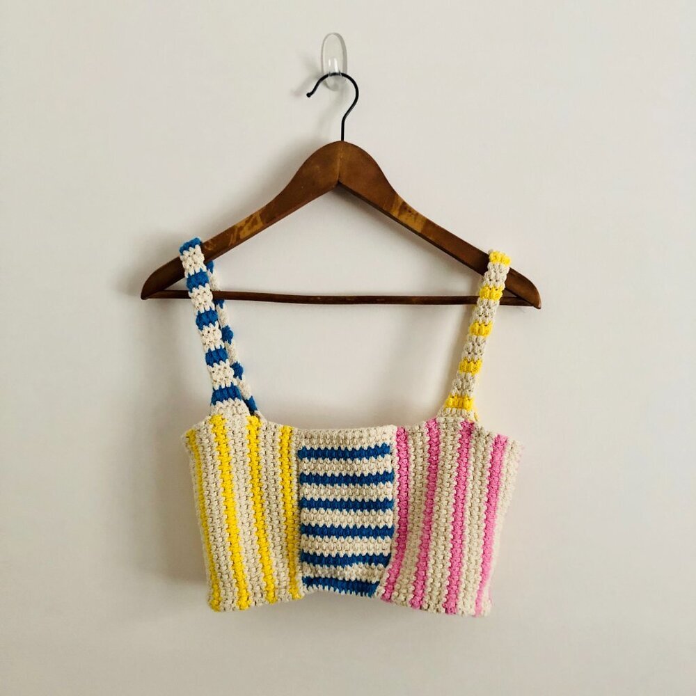 NWOT ZARA Striped Crochet Knit Crop Top Multicolor Boho Festival Cotton Size M - Picture 2 of 8
